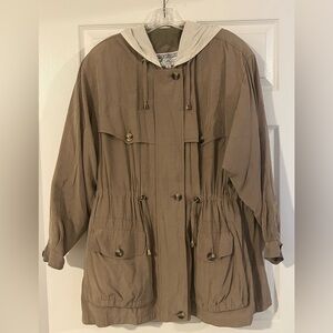Gallery Vintage Hooded Lined Wind Breaker Trench Coat Large